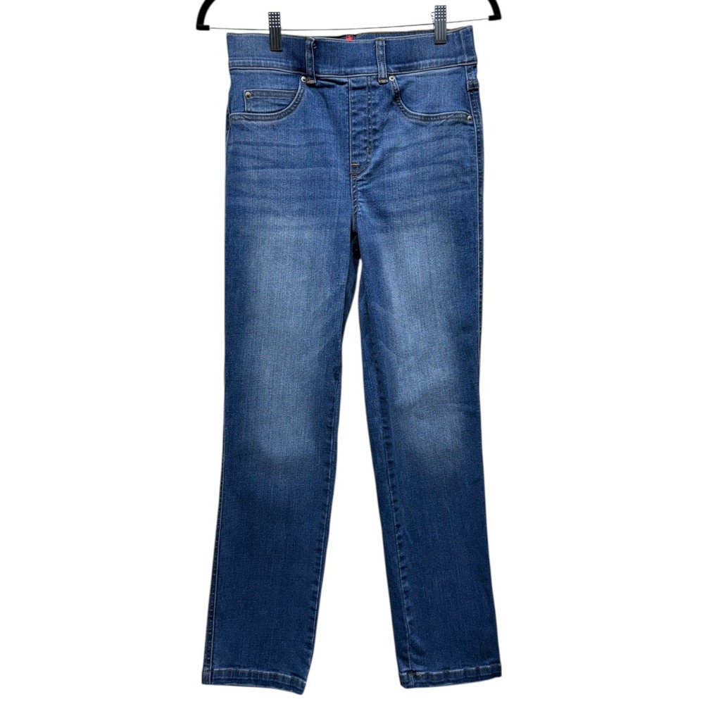 Spanx Pull On Straight Leg Ankle Jeans Medium Wash Stretch Sz S Blue Denim